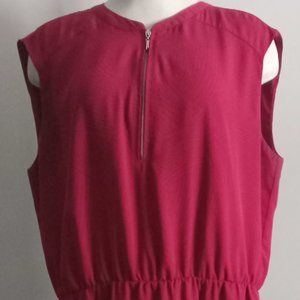 Reitmans Dress sleeveless zip front a-line burgundy swiss dot black print sz XL